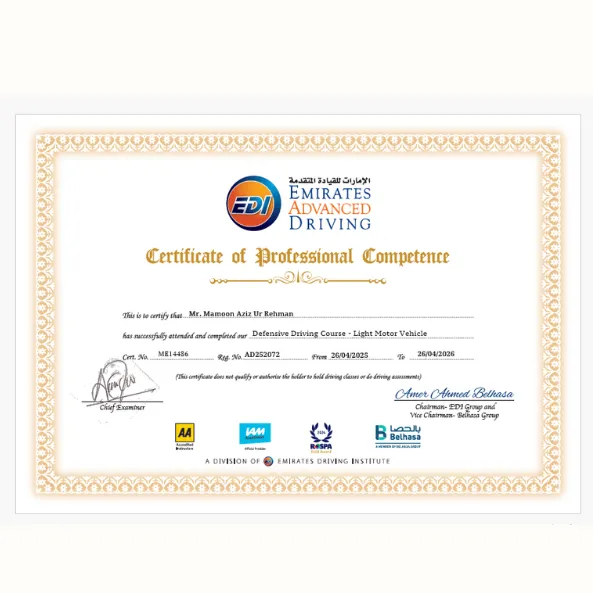 Defensive Driving certificate — Mamoon Khan